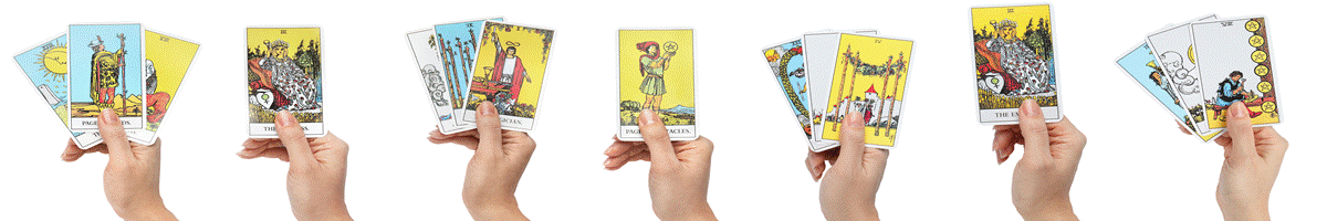 Banner of hands holding cards from Smith Waite deck.