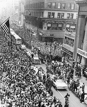 Chesnut St. Phila Pa 1960 for JFK Motorcade to Congressman Green's Home in N.E. Philadelphia