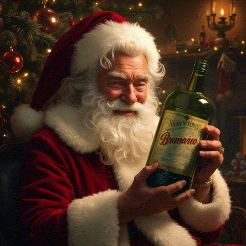 Santa thinks about his bottle of Brevenin