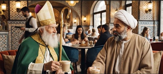 Saint Patrick and a Mullah discuss the old times.